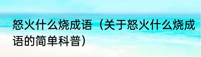 怒火什么烧成语（关于怒火什么烧成语的简单科普）