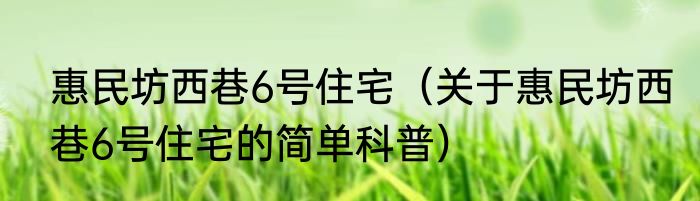 惠民坊西巷6号住宅（关于惠民坊西巷6号住宅的简单科普）