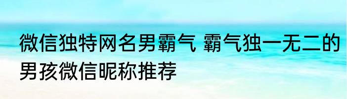 微信独特网名男霸气 霸气独一无二的男孩微信昵称推荐