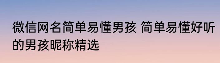 微信网名简单易懂男孩 简单易懂好听的男孩昵称精选
