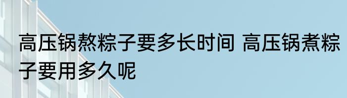 高压锅熬粽子要多长时间 高压锅煮粽子要用多久呢