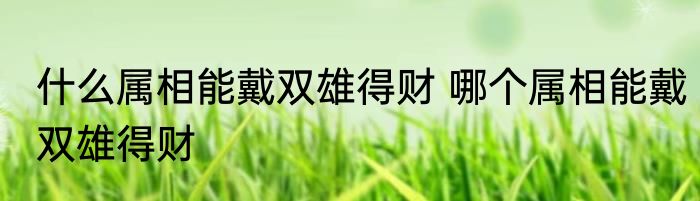 什么属相能戴双雄得财 哪个属相能戴双雄得财