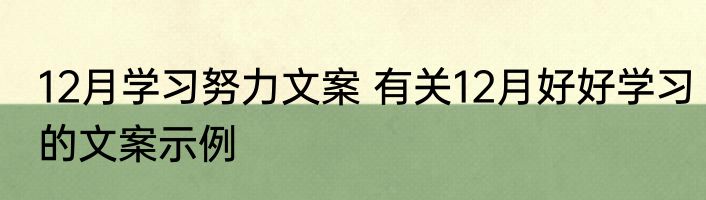 12月学习努力文案 有关12月好好学习的文案示例