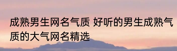 成熟男生网名气质 好听的男生成熟气质的大气网名精选