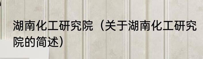 湖南化工研究院（关于湖南化工研究院的简述）