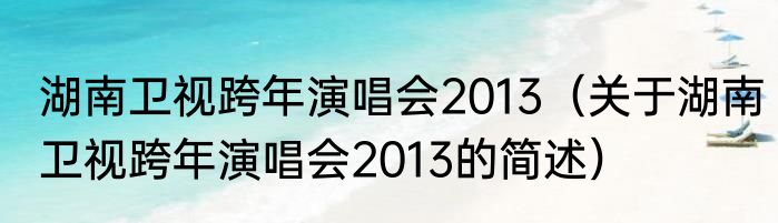 湖南卫视跨年演唱会2013（关于湖南卫视跨年演唱会2013的简述）