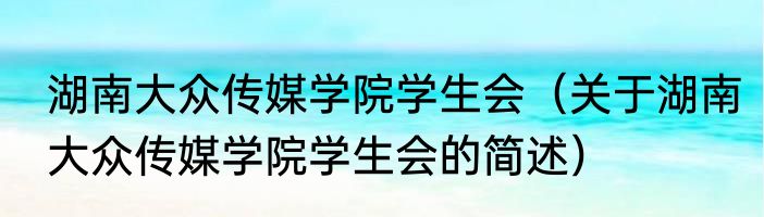 湖南大众传媒学院学生会（关于湖南大众传媒学院学生会的简述）