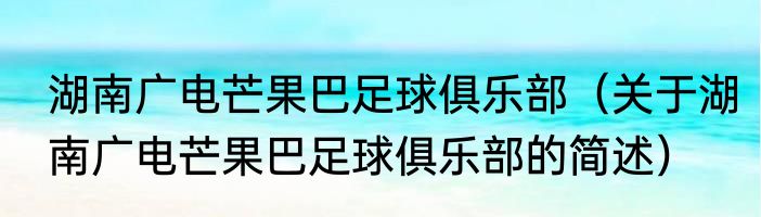 湖南广电芒果巴足球俱乐部（关于湖南广电芒果巴足球俱乐部的简述）