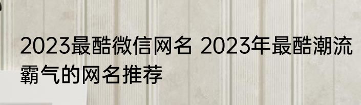 2023最酷微信网名 2023年最酷潮流霸气的网名推荐
