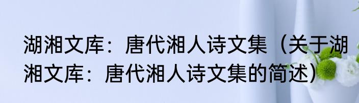 湖湘文库：唐代湘人诗文集（关于湖湘文库：唐代湘人诗文集的简述）