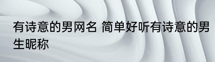 有诗意的男网名 简单好听有诗意的男生昵称