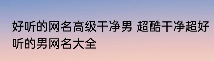 好听的网名高级干净男 超酷干净超好听的男网名大全