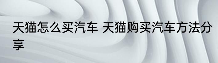 天猫怎么买汽车 天猫购买汽车方法分享
