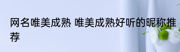 网名唯美成熟 唯美成熟好听的昵称推荐