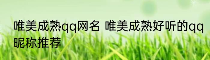 唯美成熟qq网名 唯美成熟好听的qq昵称推荐