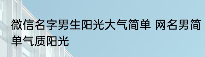 微信名字男生阳光大气简单 网名男简单气质阳光