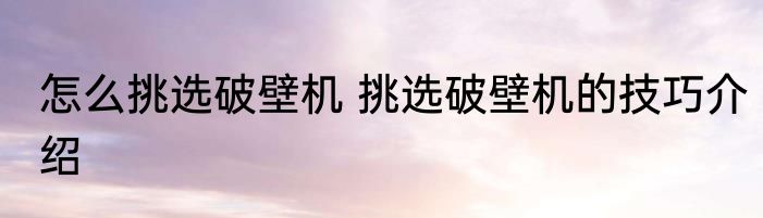 怎么挑选破壁机 挑选破壁机的技巧介绍