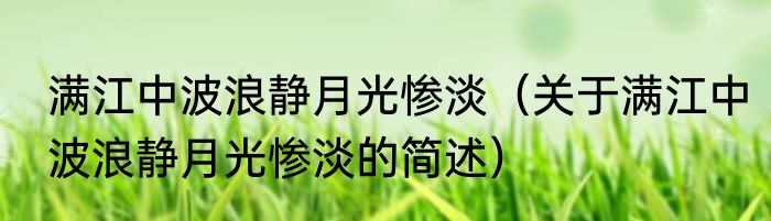 满江中波浪静月光惨淡（关于满江中波浪静月光惨淡的简述）
