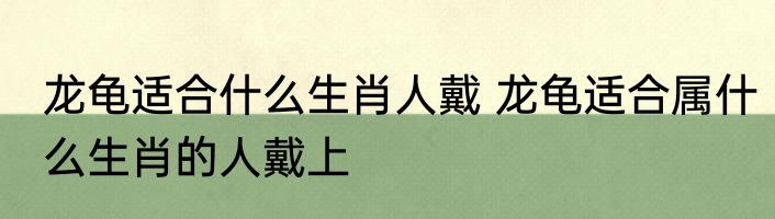 龙龟适合什么生肖人戴 龙龟适合属什么生肖的人戴上