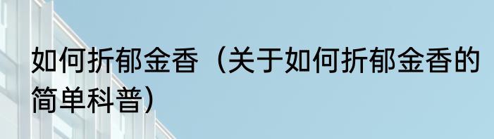 如何折郁金香（关于如何折郁金香的简单科普）