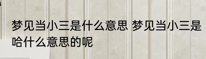 梦见当小三是什么意思 梦见当小三是哈什么意思的呢