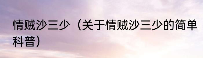 情贼沙三少（关于情贼沙三少的简单科普）