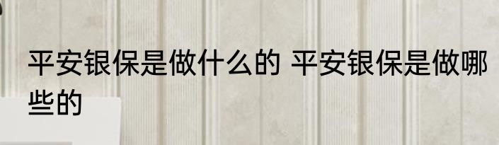 平安银保是做什么的 平安银保是做哪些的