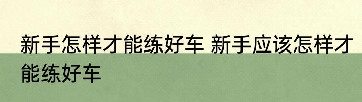新手怎样才能练好车 新手应该怎样才能练好车