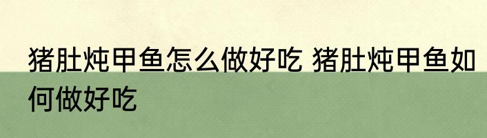 猪肚炖甲鱼怎么做好吃 猪肚炖甲鱼如何做好吃