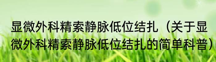 显微外科精索静脉低位结扎（关于显微外科精索静脉低位结扎的简单科普）