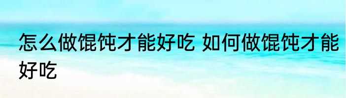 怎么做馄饨才能好吃 如何做馄饨才能好吃