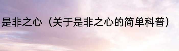 是非之心（关于是非之心的简单科普）