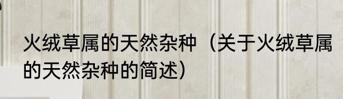 火绒草属的天然杂种（关于火绒草属的天然杂种的简述）