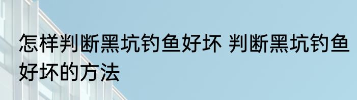怎样判断黑坑钓鱼好坏 判断黑坑钓鱼好坏的方法