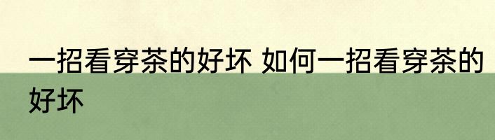一招看穿茶的好坏 如何一招看穿茶的好坏