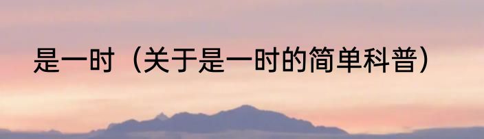 是一时（关于是一时的简单科普）