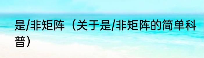 是/非矩阵（关于是/非矩阵的简单科普）