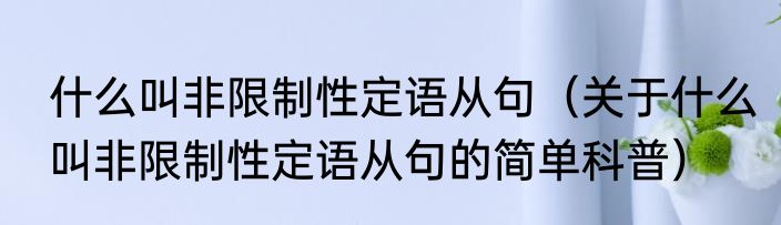什么叫非限制性定语从句（关于什么叫非限制性定语从句的简单科普）