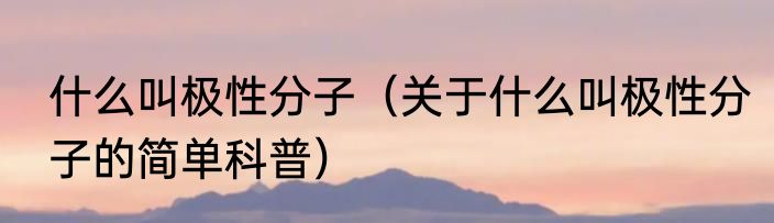 什么叫极性分子（关于什么叫极性分子的简单科普）