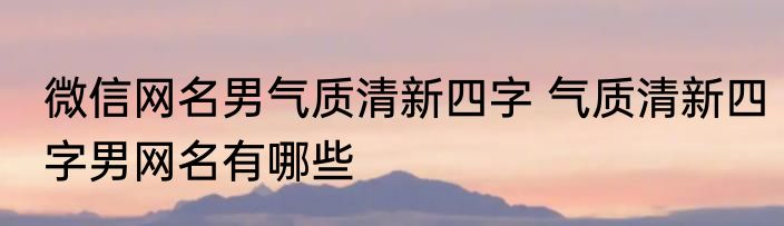 微信网名男气质清新四字 气质清新四字男网名有哪些