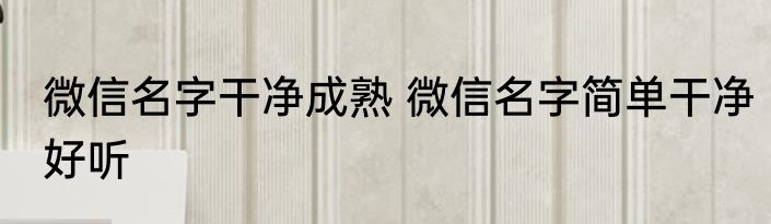 微信名字干净成熟 微信名字简单干净好听
