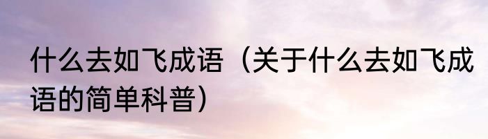 什么去如飞成语（关于什么去如飞成语的简单科普）