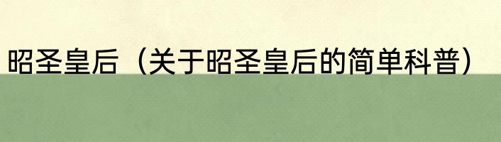 昭圣皇后（关于昭圣皇后的简单科普）
