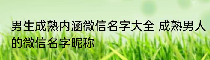 男生成熟内涵微信名字大全 成熟男人的微信名字昵称