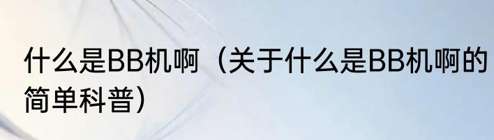 什么是BB机啊（关于什么是BB机啊的简单科普）