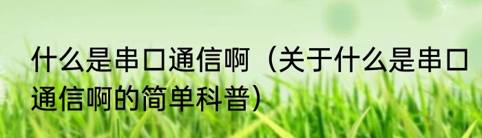 什么是串口通信啊（关于什么是串口通信啊的简单科普）