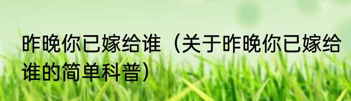 昨晚你已嫁给谁（关于昨晚你已嫁给谁的简单科普）