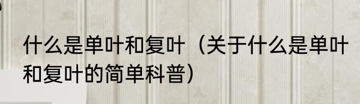 什么是单叶和复叶（关于什么是单叶和复叶的简单科普）