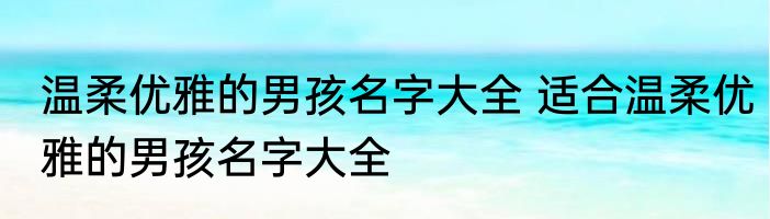 温柔优雅的男孩名字大全 适合温柔优雅的男孩名字大全