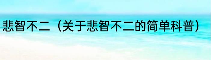 悲智不二（关于悲智不二的简单科普）